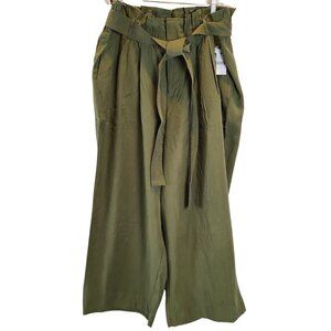 Lane Bryant Ankle Length Green Wide Leg Pants with Wide Tie Belt Size 18R NWT